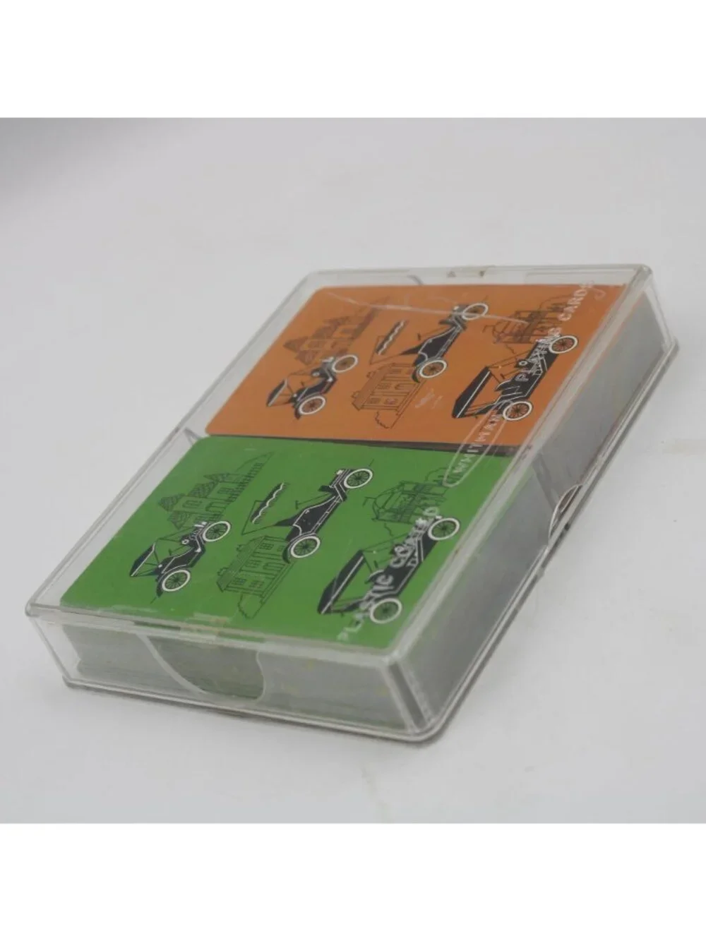 Whitman Plastic Coated Playing Cards Antique Car Automobiles Orange Green Set
